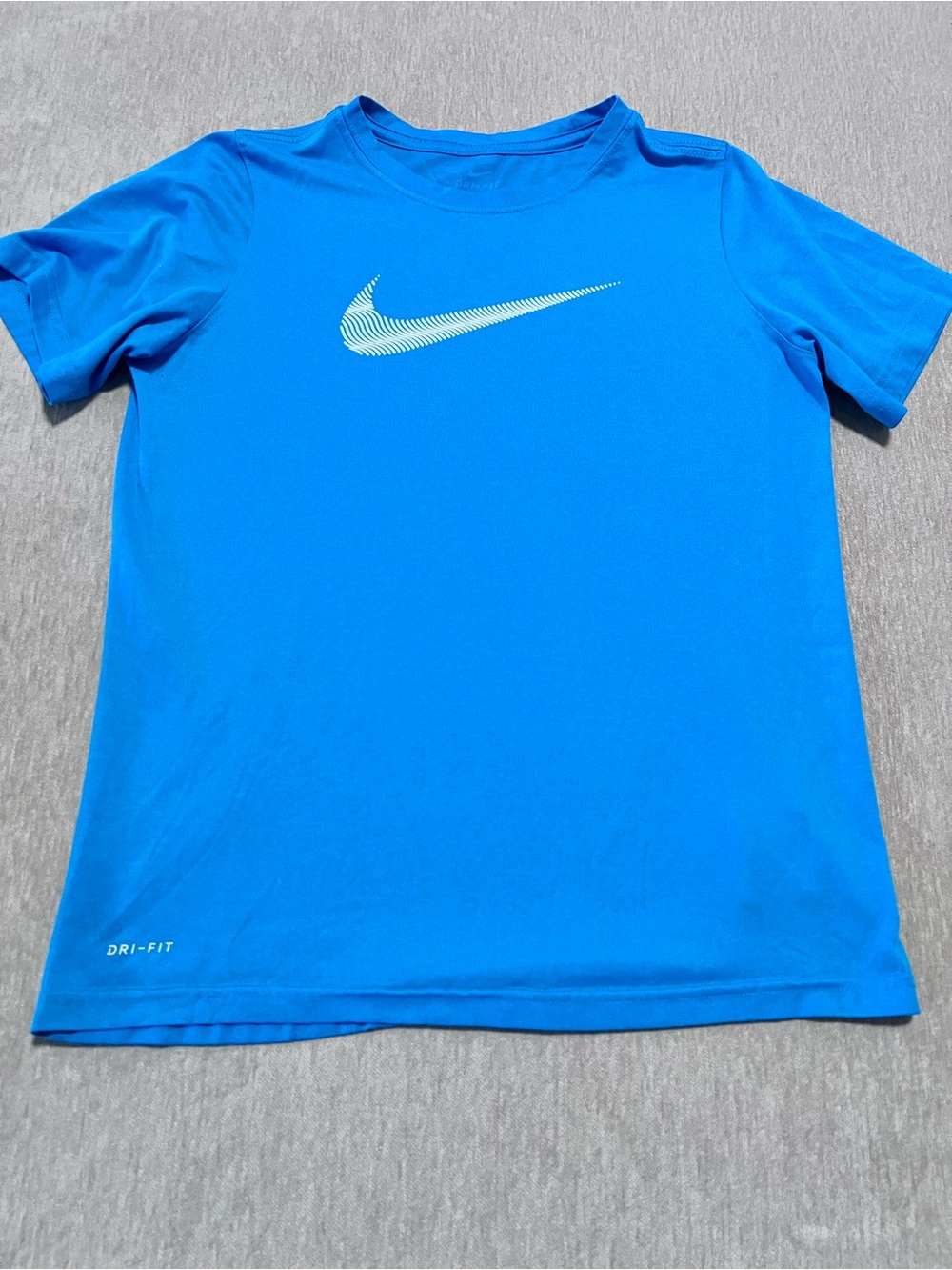 Nike Boys' Short Sleeve Dri-FIT Tee in Bright Blue with Lime Swoosh